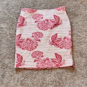 Ann Taylor Cream and Pink Floral Midi Pencil Skirt Size 12